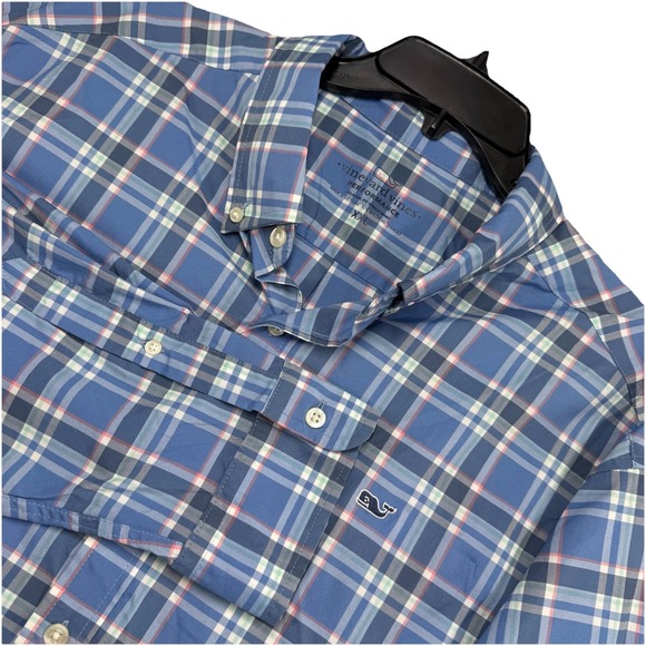 Vineyard Vines Performance Button Down Shirt Men XXL Blue Gingham Plaid‎ - Picture 1 of 8